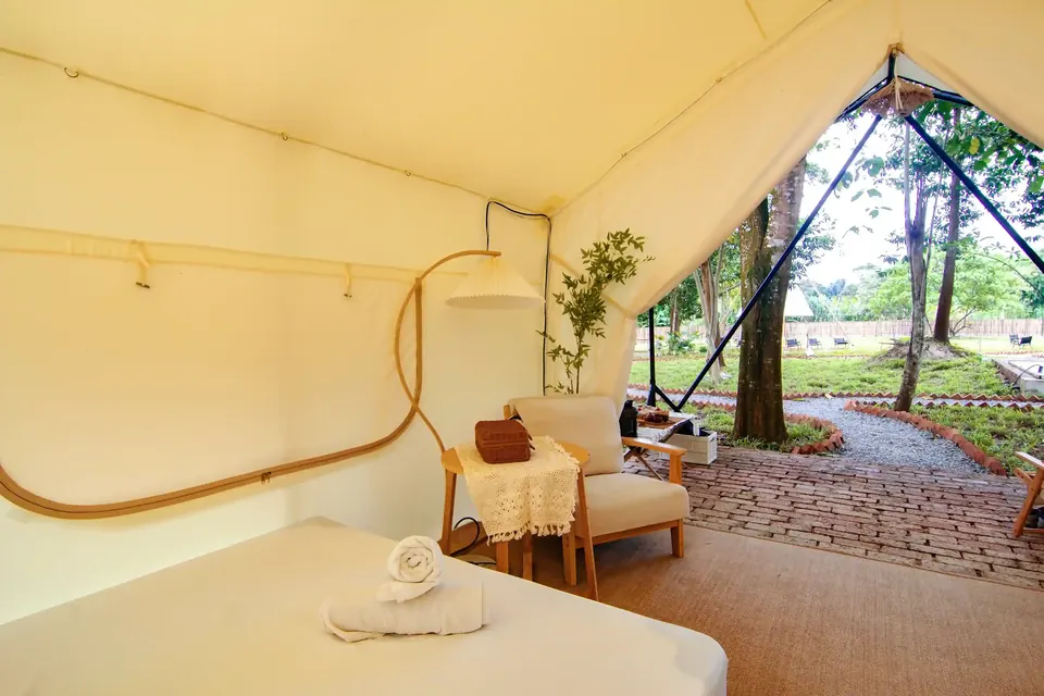 Inside The Haven glamping tent at Suka Camping